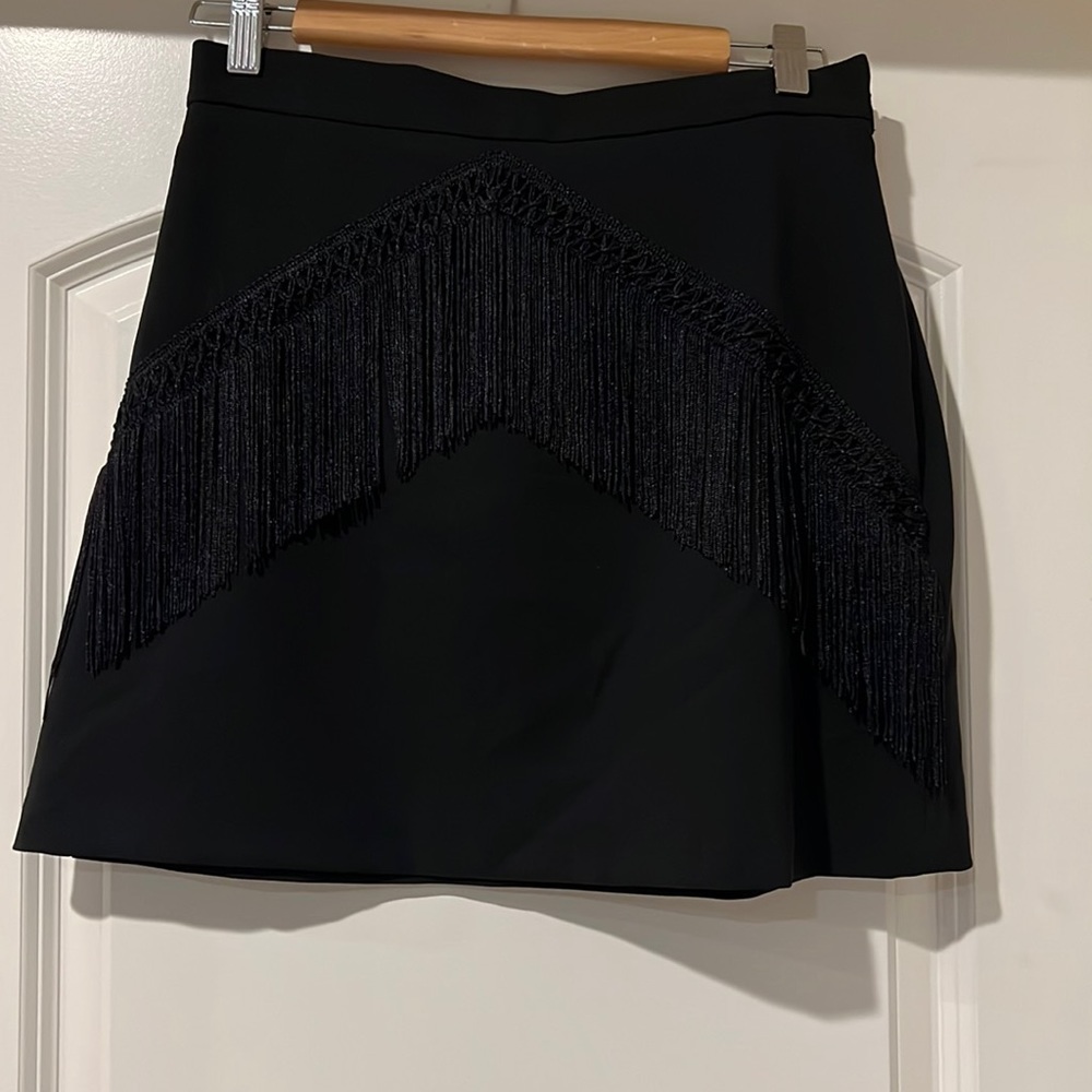 Zara high waisted mini skirt with tassel detailing on front.  Size Medium.